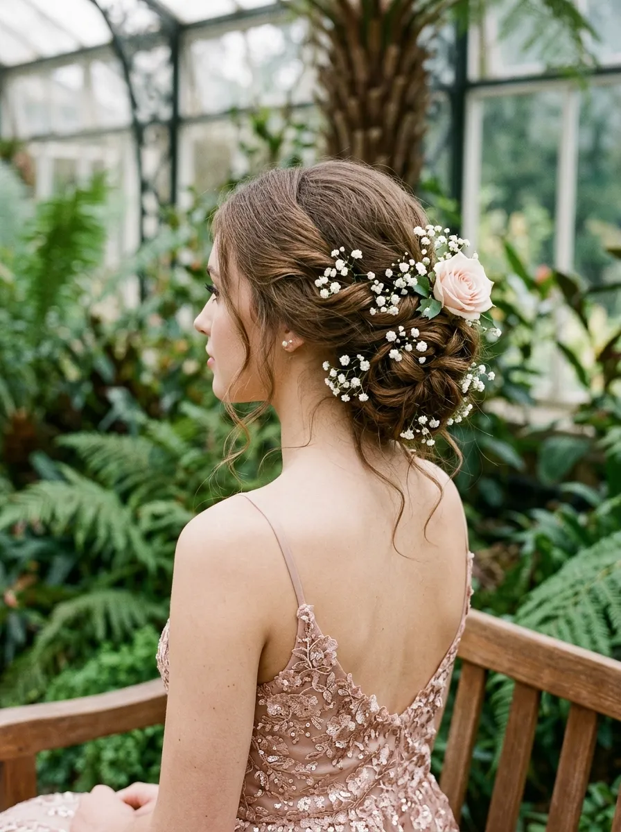 Baby's Breath Rose Updo