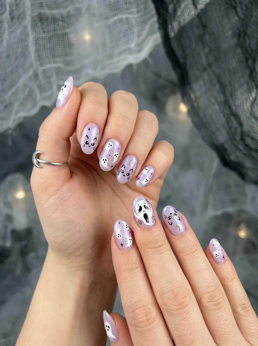Ghostface Kitty Nails