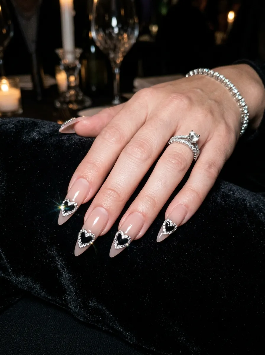 Rhinestone Black Hearts