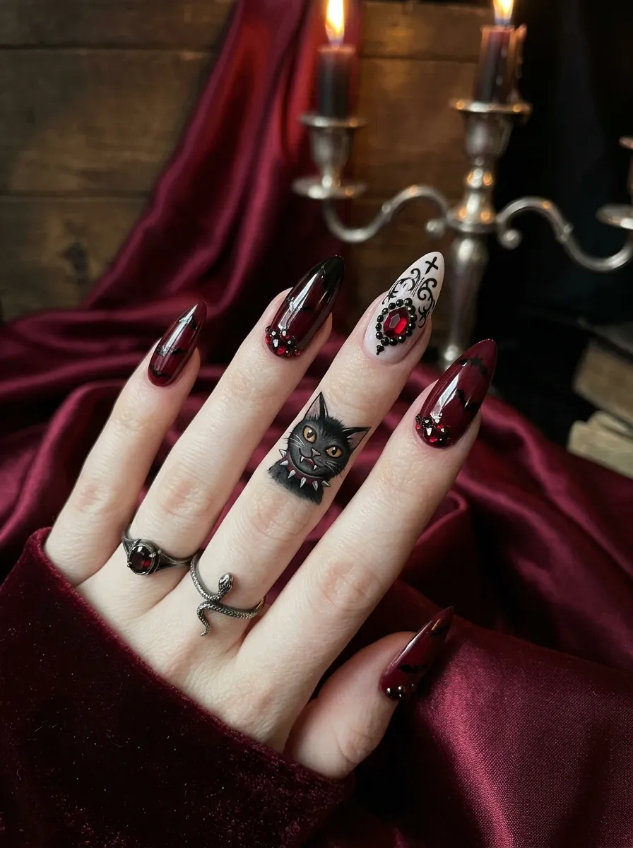 Vampire Kitty Nails