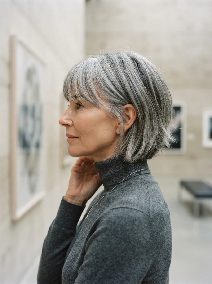 Ashy Grey Shaggy Bob