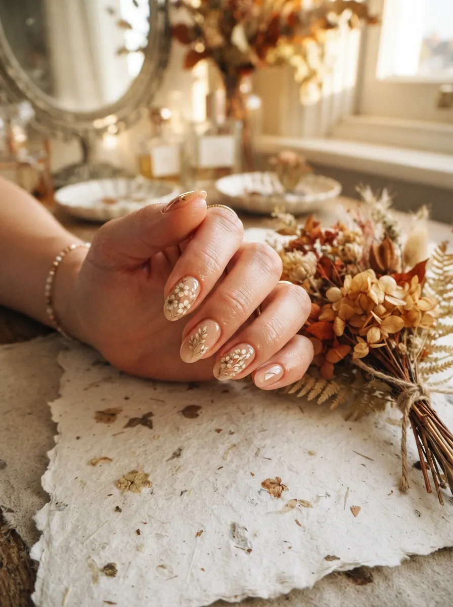 Golden Floral Nails