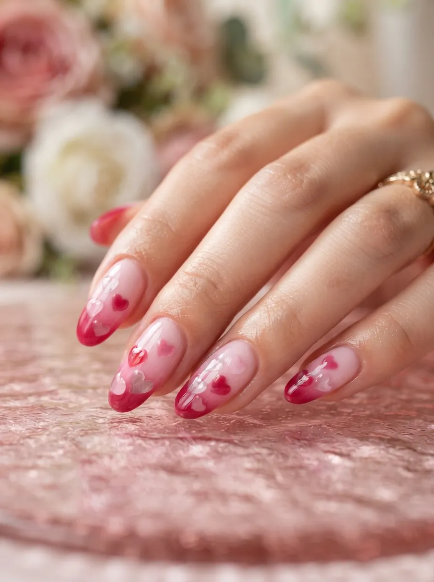 Gradient Heart Nails