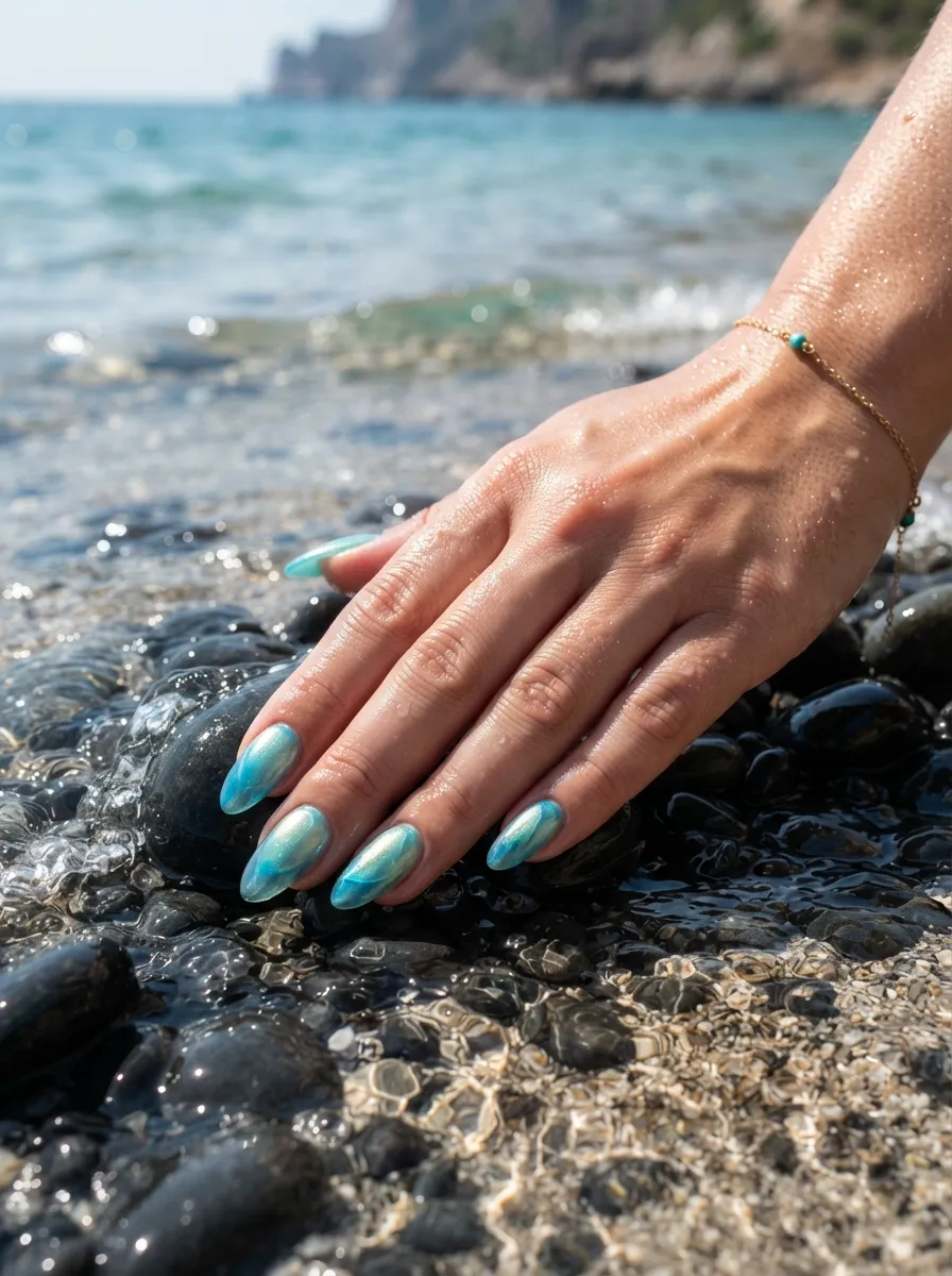 Mermaidcore Shimmer Nails
