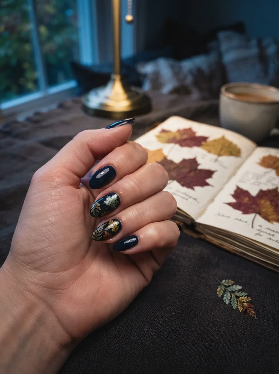 Navy Leaf Nails