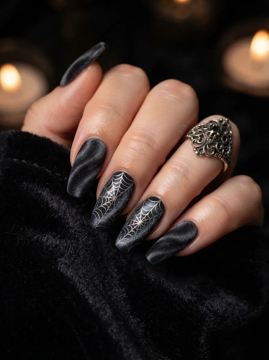 Spiderweb Velvet Nails